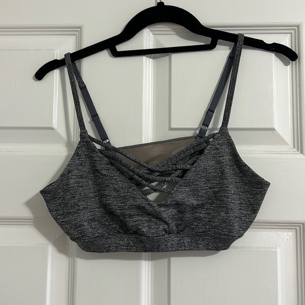 Grey cross front sports bra